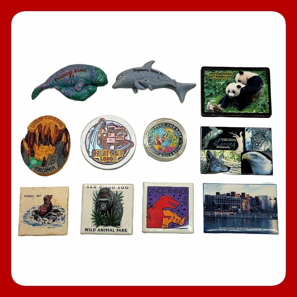 Vintage Souvenir Travel Refrigerator Magnets Lot 11 San Diego Zoo Smithsonian